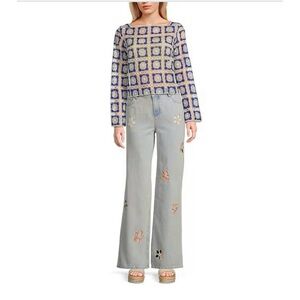 NWT Chelsea and Violet Bonnie Square Neck Long Sleeve Crochet Lace Blouse - Sz L